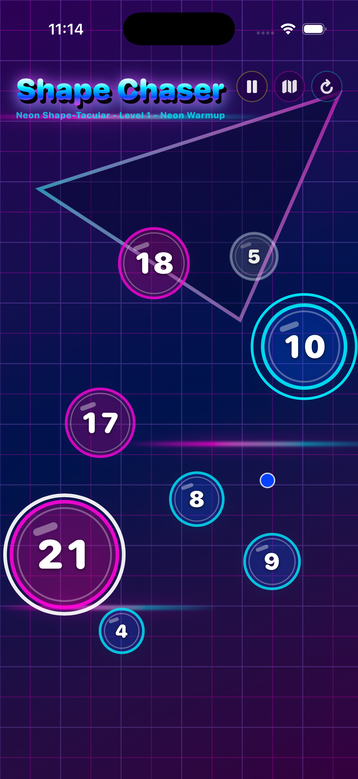 Shape Chaser gameplay with colorful capture bubbles